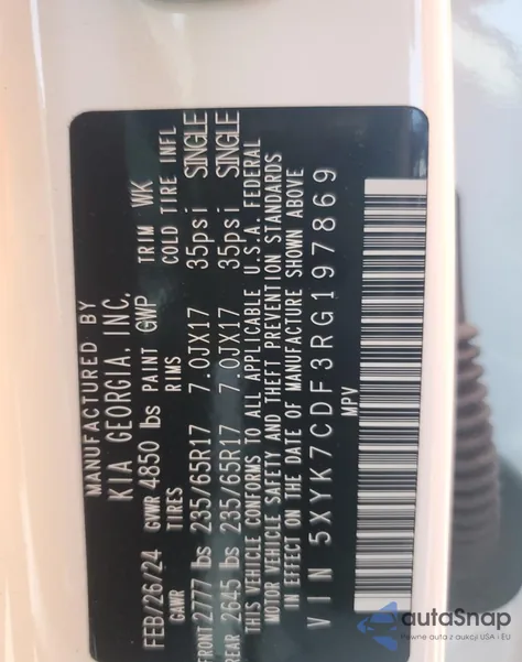 2024 Kia Sportage X-Pro z USA, uszkodzony, nr VIN 5XYK7CDF3RG197869